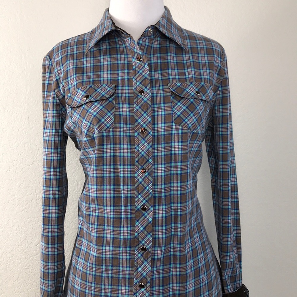 Plaid Button Up with Brown Satin Sleeves